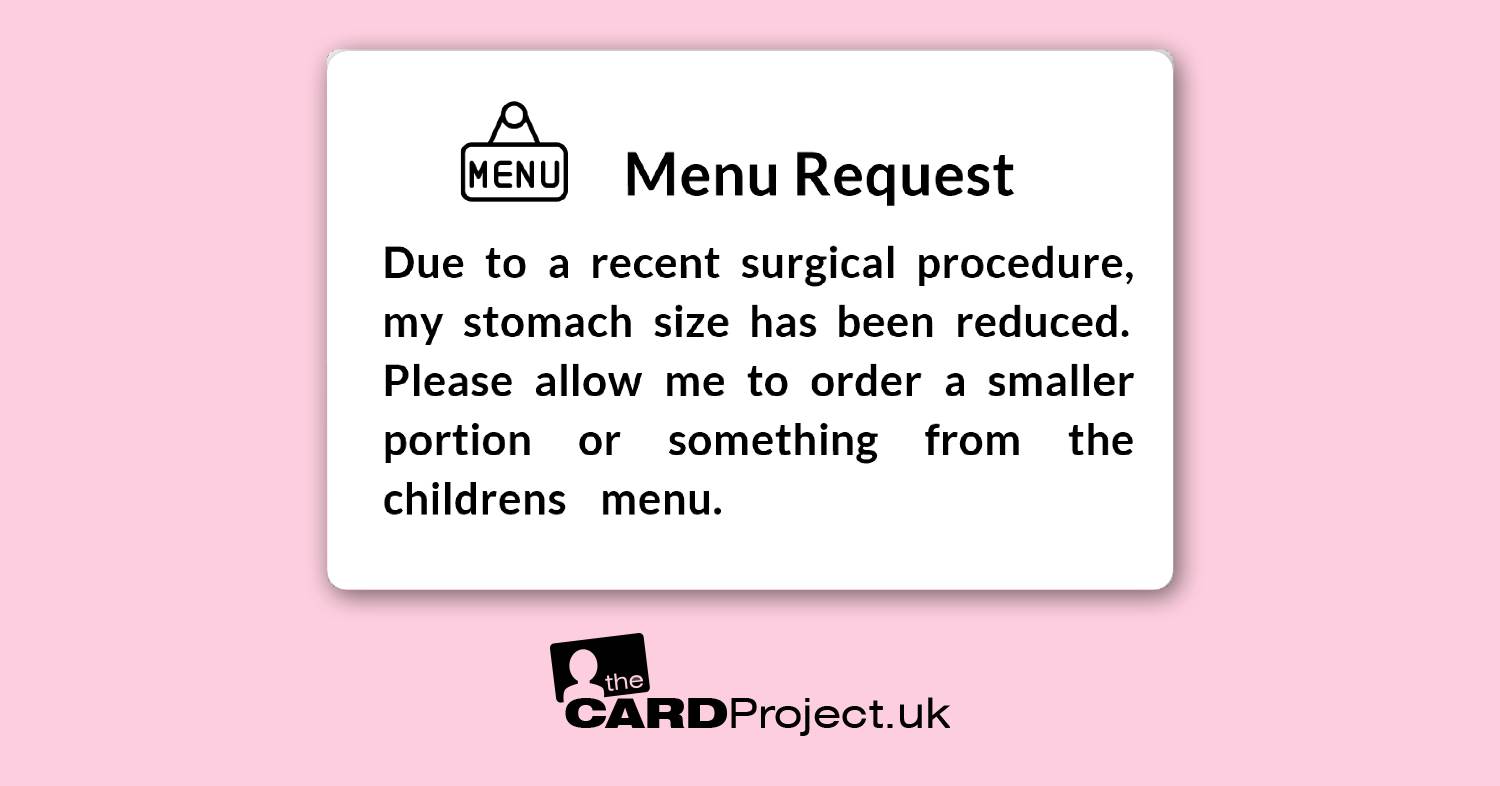 Bariatric Patient Special Menu Request Mono Card 